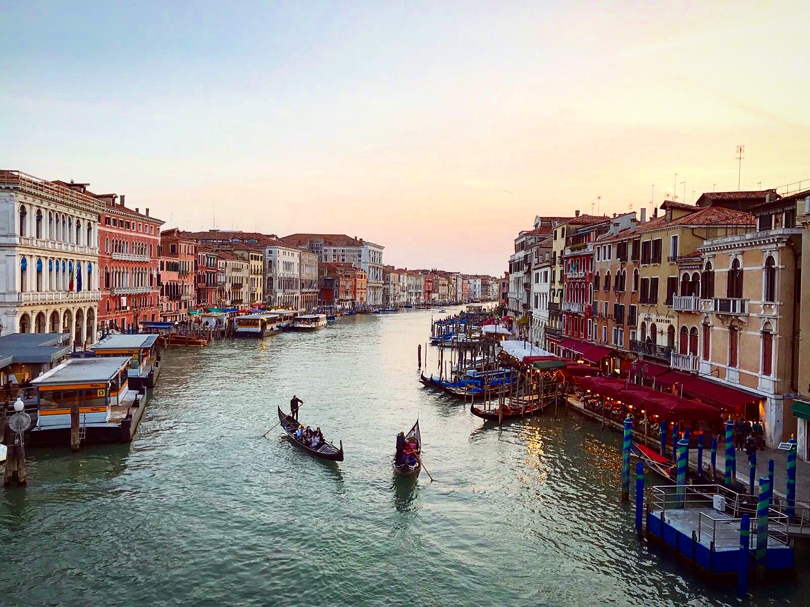 Venice Grand Canal at sunset with gondola